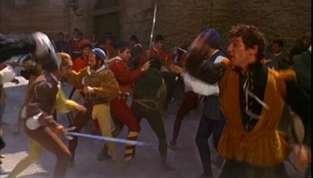 The Montagues and Capulets get into a fight.
