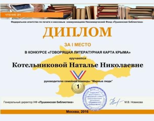 Победа семейной команды в конкурсе "Говорящая литературная карта Крыма"