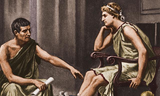 Philosopher Aristotle tutors Alexander