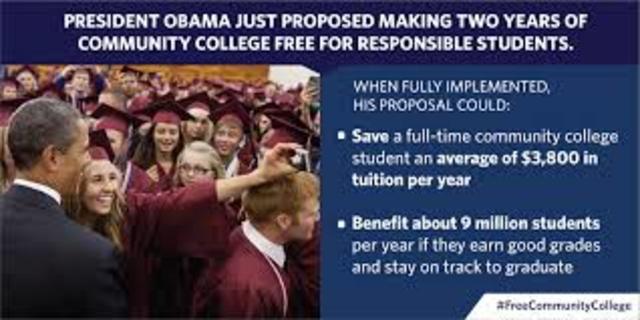 2015 -  On January 9, President Barack Obama announces a plan to allow two years of free community college for all American students.