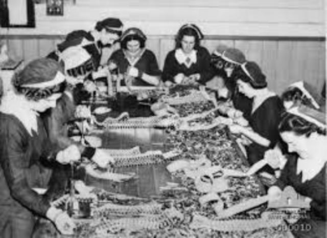 Mass hiring of workers for factories to produce weapons, ammunition, and machinery.