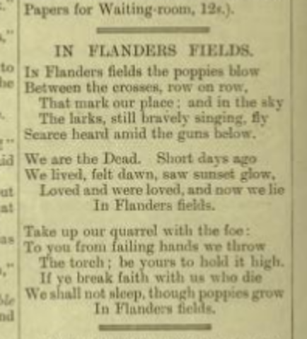 McCrae composes "In Flanders Fields"
