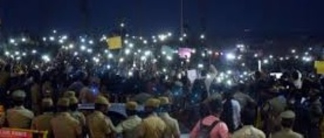 Students gathered in Marina Beach supporting