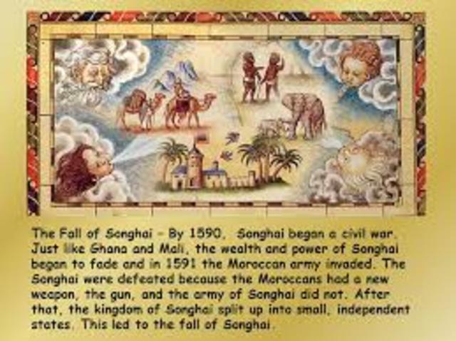 Songhai falls to Morocco