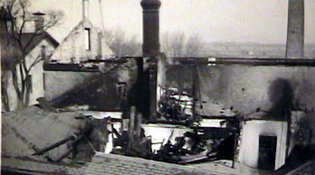 The chapel burned down