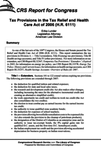 Tax Relief and Health Care Act of 2006