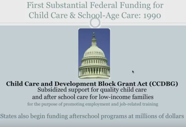 First Substantial Federal Funding for Child Care & School-Age Care
