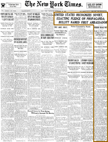 Soviet Union receives diplomatic recognition