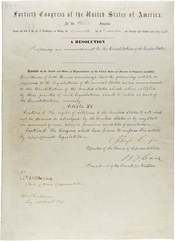 The Fifteenth Amendment is ratified