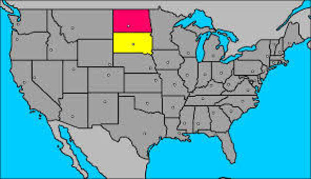 North Dakota, South Dakota becomes the 39th and 40th states.