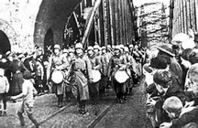 1936 Hitler sends troops into Rhineland of Germany in violation of the Versailles Treaty