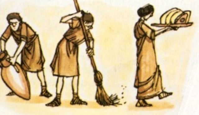 Mātrem adiuvāre vult, sed ipsa neque servum neque ancillam reprehendit.