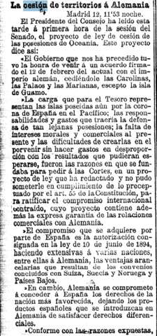 Venta de Islas Carolinas, Las Marianas y Palaos.