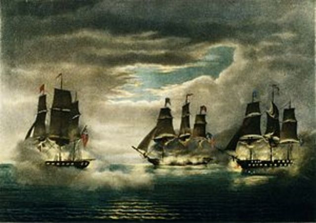 USS Constitution engages the HMS Cyane and HMS Levant