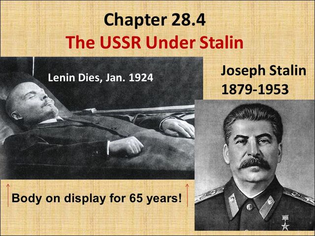 Lenin dies and is replaced by Joseph Stalin.