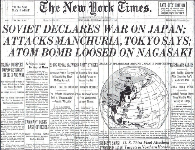 The Soviet Union officially declares war on Japan