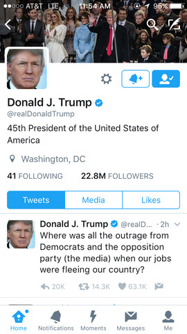 Trump uses twitter as major source during 2016 election.