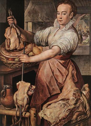 In this painting a cook twas shown preparing her meal.
