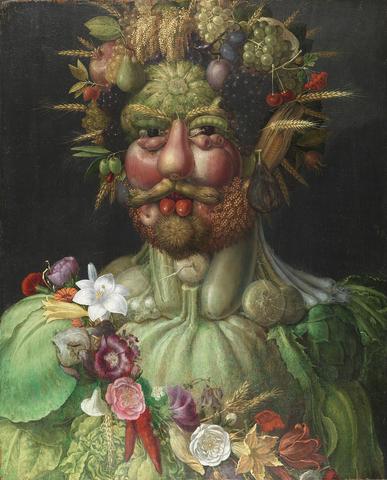 Verutmnus was a painting by Arcimboldo which depicts a man made entirely out of fruit and vegetables.