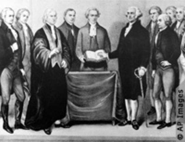George Washington takes his Oath of Office as the First President of the United States