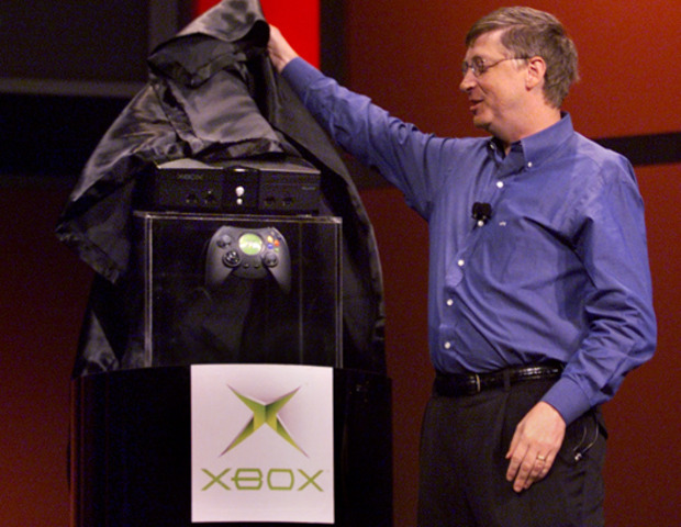 Bill Gates unveils the Xbox at the Game Developers Conference in San Jose, California.