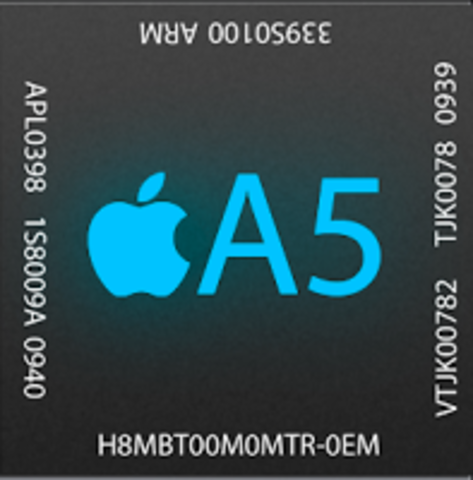 Chip A5 ARM Cortex A9 de doble núcleo a 1 Ghz (iPhone 4S)