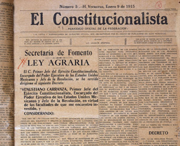 Se publica la Reforma Agraria conocida como la "Ley del 6 de enero"