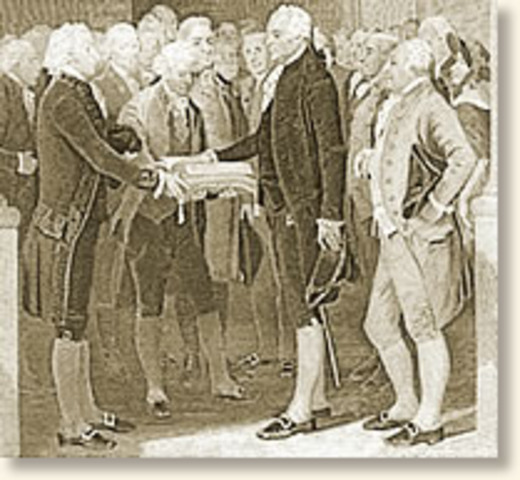 George Washington takes his Oath of Office as the First President of the United States