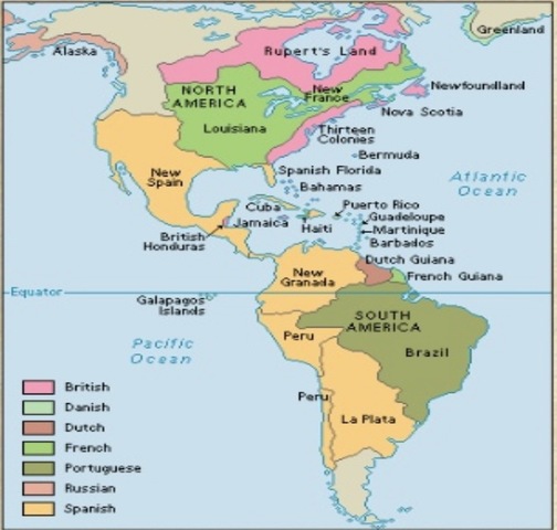 map of americas with european colonies