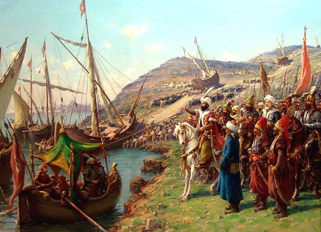 A large Muslim force besiege Constantinople by land and sea