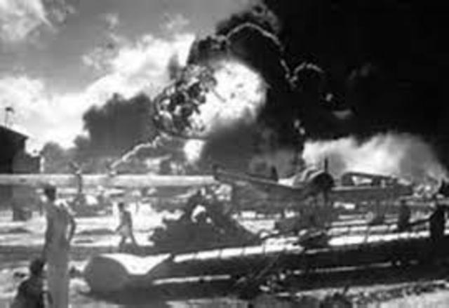 Pearl Harbor in Hawaii attacked by Japanese Naval and Air forces, US declares war on Japan,                      Germany and Italy declare war on the US