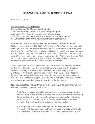 Osama Bin Laden issues fatwa