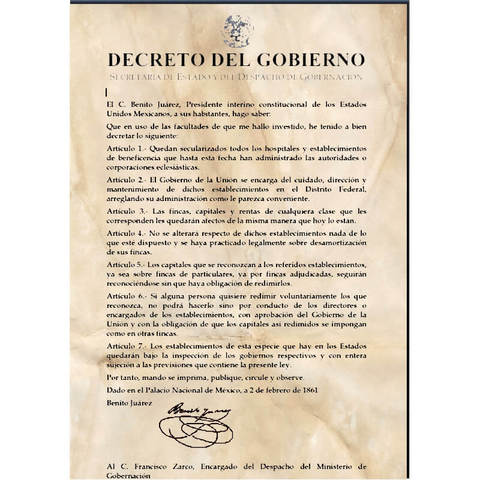 Ley de secularización de hospitales y establecimientos de beneficiencia.