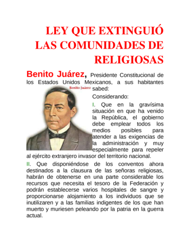 Decreto de Supresión de las comunidades Religiosas.