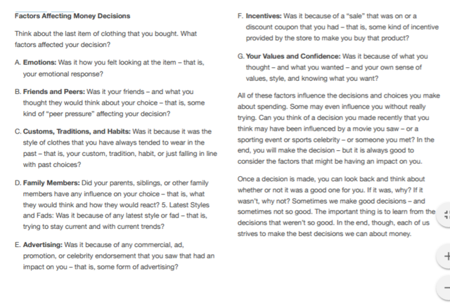 Fiancial Decisions affecting income