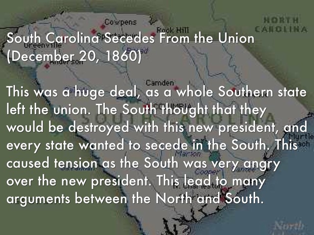 The South secedes from the Union.