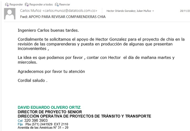 Solicitud de revisión de los dispositivos DEAP en el proyecto Chía por parte de Data Tools