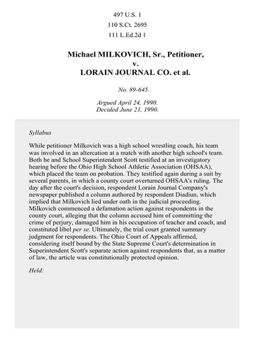 Milkovich v. Lorain Journal