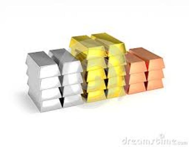 cobre,oro y plata.