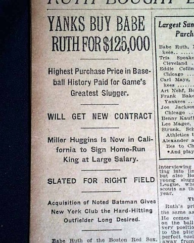 Babe Ruth is sold to the yankees for $125,000