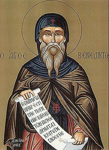 San Benito establece la regla benedictina