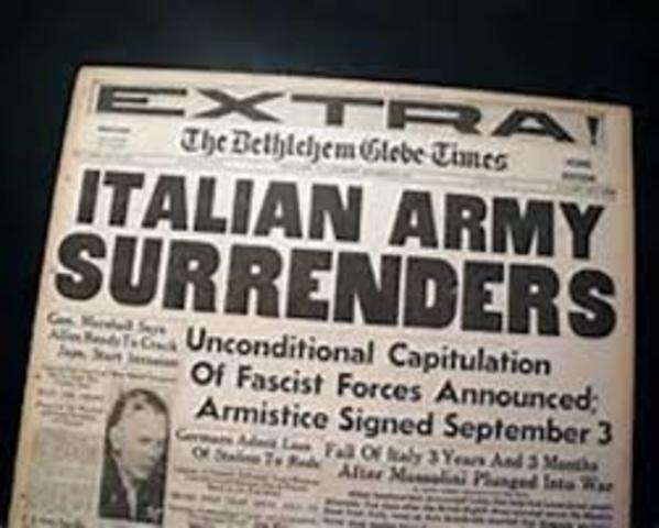 Italy surrenders, Mussolini dismissed as Prime Min.