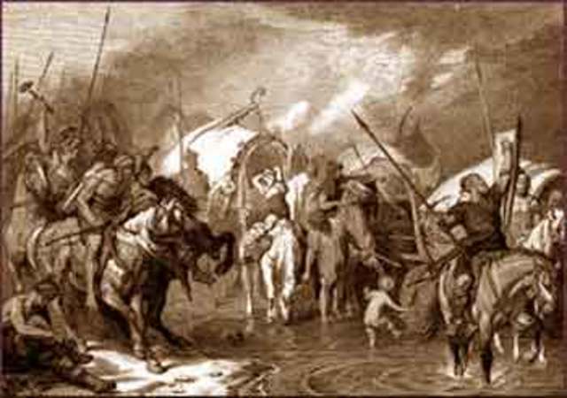 Los lombardos y los ávaros destruyen a los gépidos.