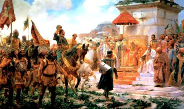 destruye a los lombardos e incorpora el norte de Italia al naciente Imperio Carolingio.