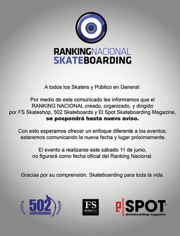 POSPUESTO RANKING NACIONAL SKATE