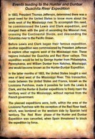 Dunbar and Hunter explore the Ouachita River and Hot Springs