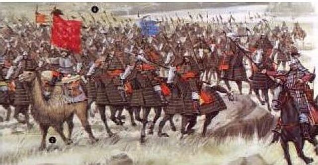 Genghis Khan leads his army in war