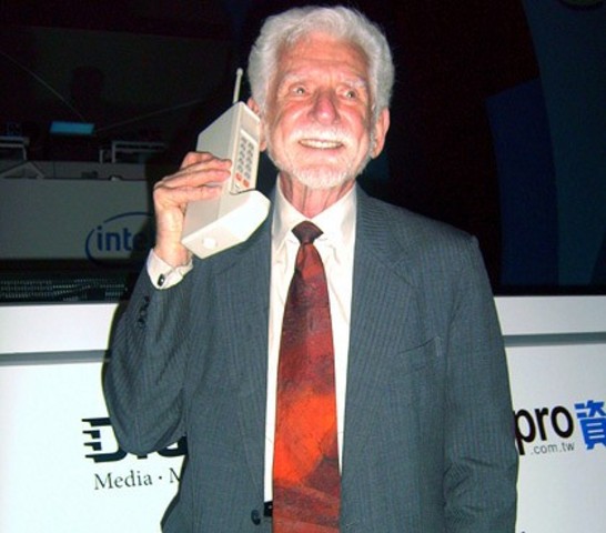 Martin Cooper makes the first call on a hand-held mobile