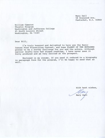Mary Gail Acceptance Letter