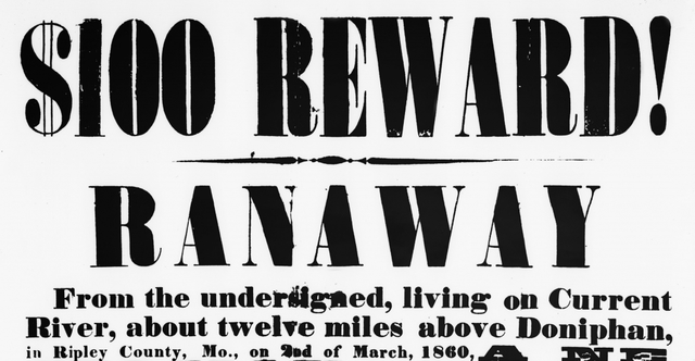 Reward for runaway slaves